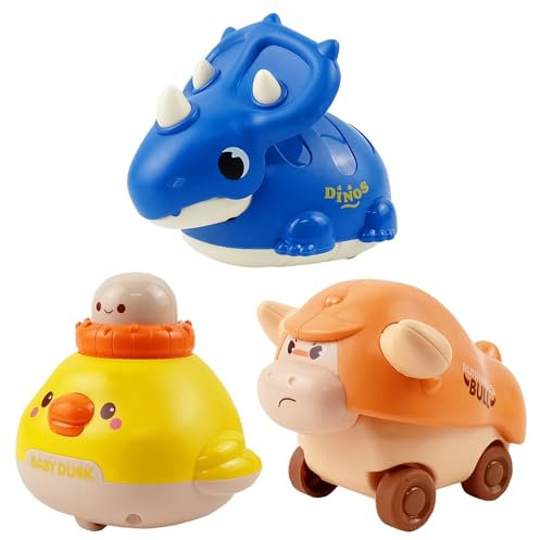 Qixuer 3 Stück Spielzeugautos ab 1 Jahr, Auto Spielzeug Press and Go Auto für Kleinkinder ab 1 2 3 Jahren für Kinder Jungen Mädchen Lernspielzeug