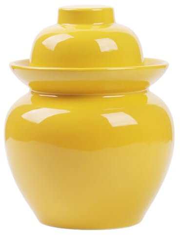 SaryEdge Ceramic Colorful Pickle Jar with Lids,Large Traditional Chinese Porcelain Pickle Jar Pickling Jars,Ceramic Fermentation Crock with Water Seal Airlock Lid Pink-5L (Yellow-10L