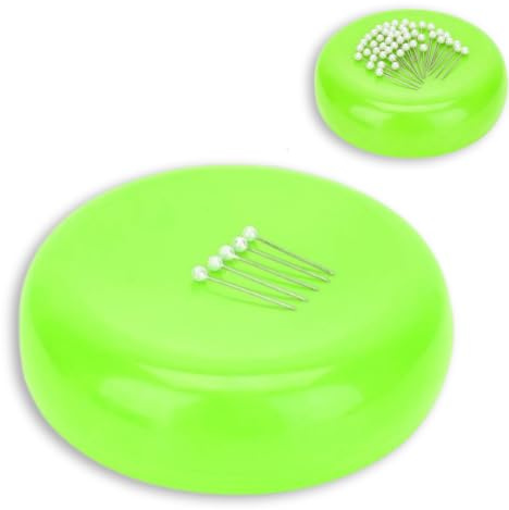 Magnetisches Nadelkissen, magnetischer Nadelhalter, magnetischer Nadelhalter, rundes magnetisches Nähkissen für Nähnadeln, Stecknadeln, 9,9 x 9,9 x 3,1 cm (Green)