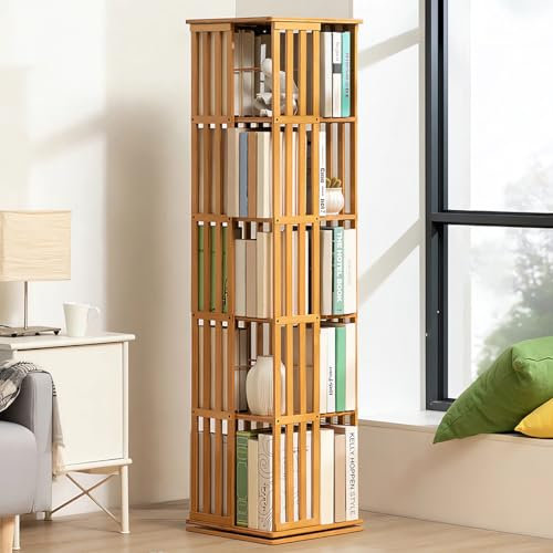 Drehbares Bücherregal mit 6 Etagen für Kinder und Erwachsene, Eckregal für Büro, Zuhause, Wohnzimmer, drehbares Aufbewahrungsregal mit 360° Drehung