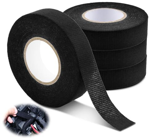 4 Pezzi Nastro Isolante Nero per Auto, Nastro Telato per Isolante Elettricista, Nastro Adesivo Telato per Gestione Cablaggi, Riduzione Rumore e Isolamento Sicurezza in Auto e Moto (19mm x 15m)