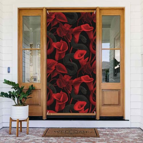 Decoraciones de cubiertas de puerta, cartel de serpiente gótica con estampado de lirio rojo de cala de primavera y verano para la parte delantera, cartel de otoño e invierno, telón de fondo colgante