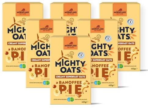 Mornflake - Banoffee Pie Creamy Superfast Oats 6x 450g Natural Ingredients High Fibre Porridge With Real Banana Pieces, Caramel Chunks & British Wholegrain Oat, 2 Min Breakfast Cereal