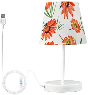 Mnsruu Bedside Table Lamp Orange Chrysanthemum Flower Bedside Lamps LED Desk Lamp Fabric Shade Small Lamp for Bedroom Living Room (Bulb Included)