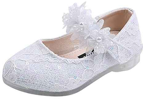 vaolkwsacz dopskor flickor 27 klädskor glitter prinsesskor barn fest halvskor med pärla och blomma kardborreband söta kvällsskor Mary Janes prinsesskor födelsedag skolskor