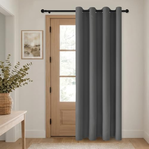 Hiasan Verdunkelungsvorhang Thermovorhang Blickdicht, H210xB132cm | Dunkelgrau, Hitzeschutz Wärmeisolierung Türvorhang für Wohnzimmer und Haustür, Blackout Curtain 1 Stück mit Ösen