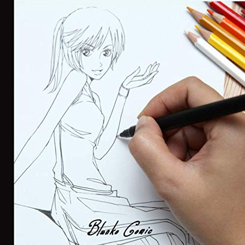 BLANKO COMIC: Comic Heft mit über 40 verschiedenen Action Vorlagen zum Zeichnen des eigenen Comics | Quadratisches Format 8,5 x 8,5 | Comicbuch Motiv: Manga Zeichenheft