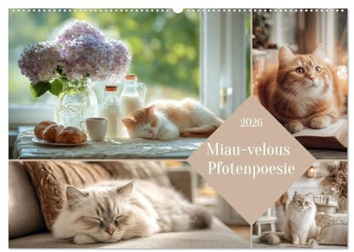 Miau-velous Pfotenpoesie (Wandkalender 2026 DIN A2 quer), CALVENDO Monatskalender: Künstlerisch gestaltete Katzenbilder, KI-generiert, die die ... in besonderen Szenen zeigen. (CALVENDO Tiere)