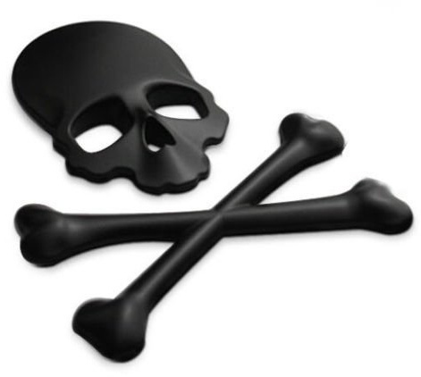Garage-SixtySix Metall Emblem Aufkleber Skull with Bones/Totenkopf mit Knochen Schwarz