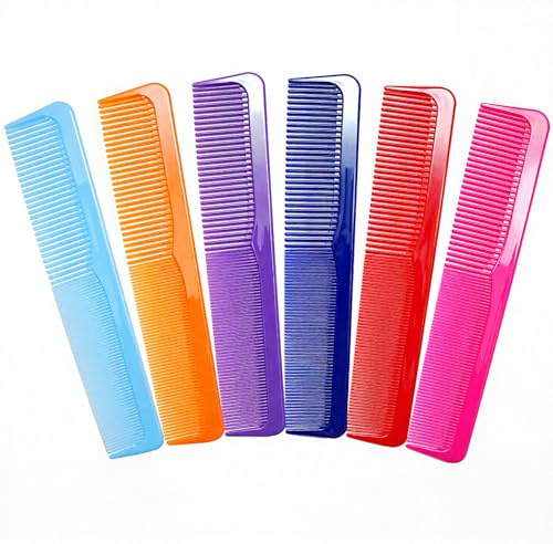 LUXXII 6 Pack - 9 Large Dressing Hair Dresser Combs Colorful Styling Essentials Coarse/Fine Barber Comb Hair Combs SET