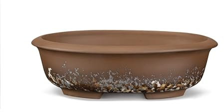 Certrè - Vaso Bonsai Ovale in Gres, Modello Treviso, Made in Italy, Colore Maculato Nocciola (Gres)| 25x19x8 cm