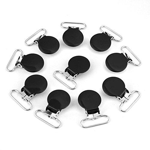 Schnuller Clips, 10er Metall runden Hosenträger Snap Schnuller Strap Halter für DIY machen Leder Handwerk(Schwarz)
