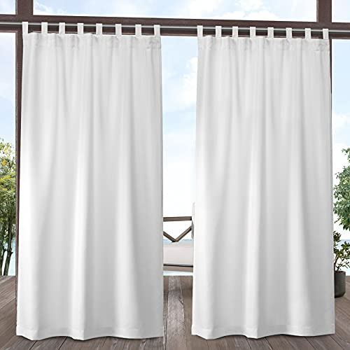 Exclusive Home Cabana Solid Indoor/Outdoor Light Filtering Hook-and-Loop Tab Top Curtain Panel, 54x108, Winter White, Set of 2
