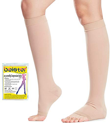 beister Bas De Compression Pied Ouvert Homme & Femme, 20-30mmhg Contention Chaussettes Classe 2 Medicale Soutien Graduel Bas De Compression, Indiqué pour Les varices, l'œdème