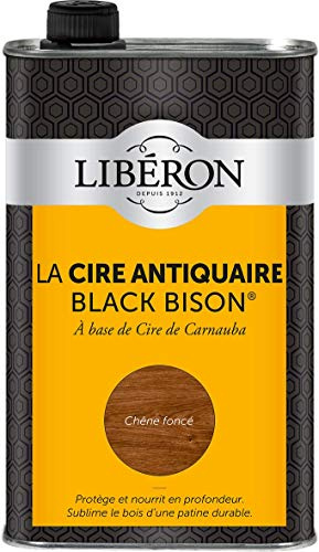 Libéron Cire Antiquaire Black Bison Liquide, Chêne Foncé, 1L | A base de cire de Carnauba, Protège et nourrit en profondeur, Sublime le bois d'une patine durable