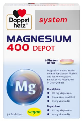 Doppelherz system MAGNESIUM 400 DEPOT | Magnesium als Beitrag für die normale Funktion der Muskeln und des Nervensystems - Plus Vitamin B6 - 30 Tabletten