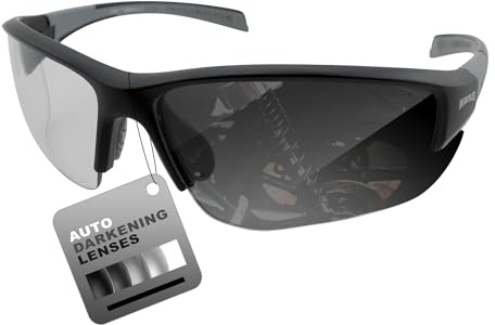 Global Vision Hercules 7 Safety Sunglasses Photochromic Auto-Darkening Clear to Smoke Lens ANSI Z87.1 (Black)