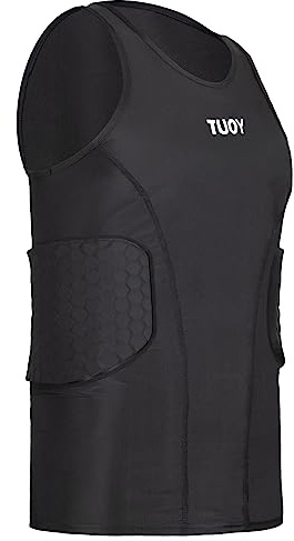 DGYAO Mens Padded Compression Vest, Boys Rib Protector Tank Top for Rugby Basketball Football Large