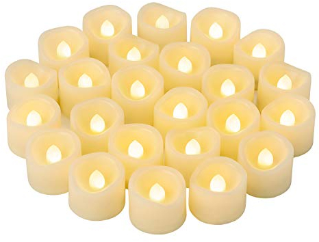 24 PCS LED Flameless Flickering Tea Lights Votive Candle Battery Operated/Electric Flicker LED Tealight Bulk Fake Candles for Halloween Christmas Wedding Party Decorations etc.(Warm White)