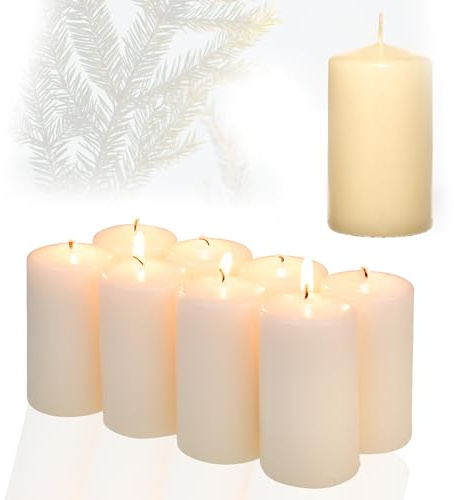 Candelo 8er Set Premium Stumpenkerzen Weihnachten Kerzen - Champagner – 5,8cm x 12cm - Advent Kerze Weihnachtsdekoration - Weihnachtskerzen