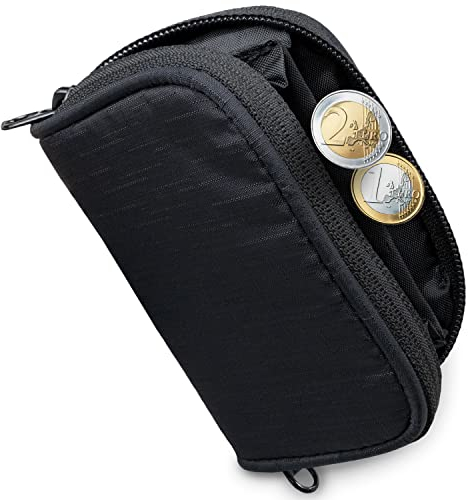 XiRRiX Portemonnaie Damen und Herren klein V2.1 / Kleiner Geldbeutel mit Reißverschluss / kleine Geldbörse für Männer und Frauen Unisex / Mini Portmonee / Stoffgeldbörse / Stoff - schwarz