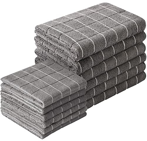 Puomue Microfiber Kitchen Towels and Dishcloths Set, 26 X 18 Inch and 12 X 12 Inch, Set of 12 Bulk Lint Free Dish Towels for Drying Dishes, Grey