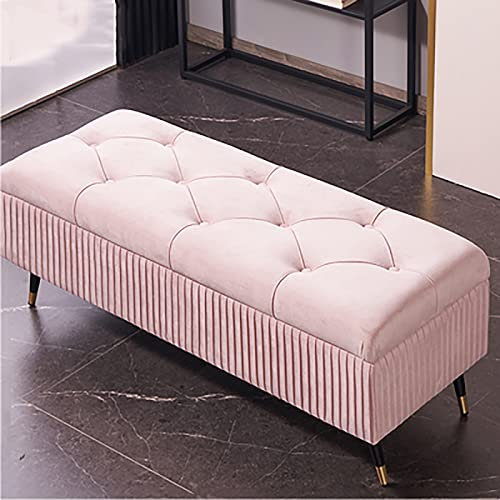 Velluto Stoccaggio Ottomano Lussuoso, Panca Contenitore Fine Letto Imbottita, Moderno Camera da Letto Panchina Entryway Con Contenitore - Rosa 90x45x45cm (35x18x18inch)