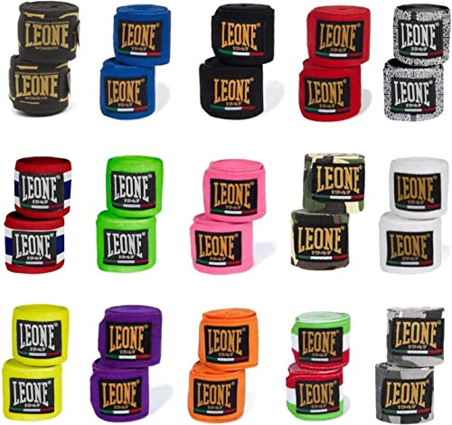 LEONE 1947 Handbandagen Teilelastisch 2,5m / 3,5m / 4,5m lang - Boxbandagen MMA Boxen Bandagen Wickelbandagen Boxen Muay Thai - Diverse Farben und Längen (Tricolore., 4,50m)