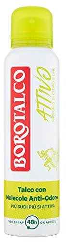 Borotalco, Deodorante Spray Attivo Giallo, Formula Senza Alcool e con Talco con Molecole Anti-Odore, Efficacia Fresca, 48h di Efficacia, Profumo di Cedro e Lime - 1 Flacone da 150 ml