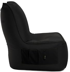 BuBiBag Gaming Sitzsack zum Zocken mit Anschluss zum Laden & Taschen, Halterung, Game Sessel für Kinder und Erwachsene, Beanbag Indoor und Outdoor - Dreambag (Schwarz)