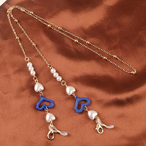 Brillenkette Brille Dual-Use-Lanyard Perle Herz Anti-Verlorene Lanyard-Kette Retro-Perle Liebe Perlenkette Temperament Maskenkette Blau