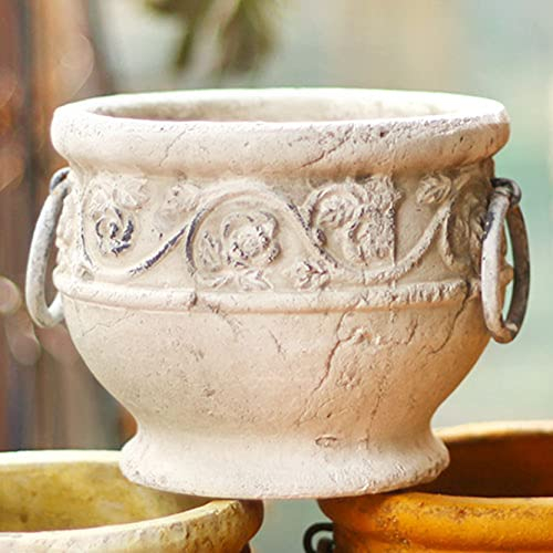 WABMJGW Pots de Plantes d'intérieur 15cm, Conteneur de Pot de Plante Succulente en Terre Cuite Terre Cuite Créative, Anneau de Fer, Pots de Fleurs en Relief à Double Oreilles,White-15cm