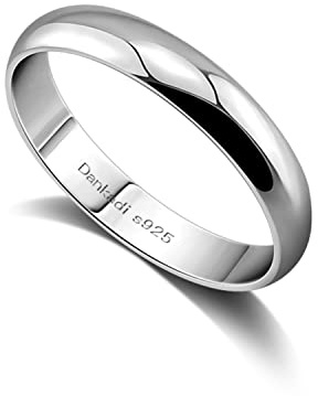 Dankadi Anello di fede in argento 925 Larghezza 3.5mm placcato oro Taglia 44 a 70MM per coppia di sposi, anello semplice e liscio a cupola per donna, uomo, regalo d'amore, matrimonio, amica, Argento