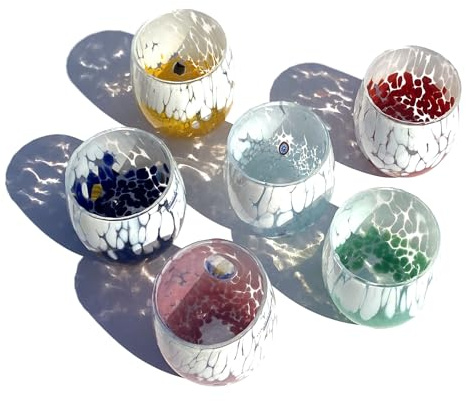 MAZZEGA ART & DESIGN 6 Verres à eau bicolores en verre soufflé et travaillé à la main avec des murrines Murano - Les couleurs de Murano - Bicolor 435 ml. Fabriqué en Italie. (Mélange de 6 couleurs, 6)