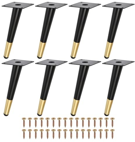 sourcing map 8 Stück Möbelfüße Metall Konisch Möbelbeine Kegel Ersatz Möbelbeine mit Schrauben für Sofas Tische Schränke Stühle (20cm Höhe, Schwarz Gold)