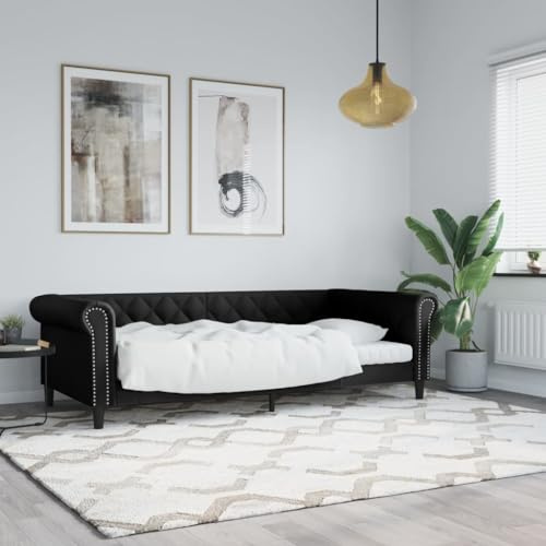 Homgoday Tagesbett Couchbett Bettsofa Loungesofa Schlafsofa Polstersofa Einzelbett Sitzersofa Sofa Couch Jugendbett Gästebett für Wohnzimmer Gästezimmer Schwarz 80x200 cm Kunstleder