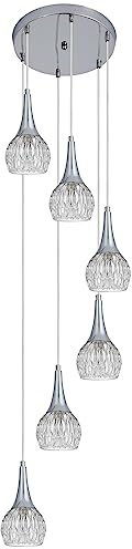 FYZDLAOR 6 Light Spiral Chandeliers 78.7in (200cm) High Ceiling Fixture Polished Chrome Dome Glass Pendant Light For Foyer Entryway Stairwell Lighting