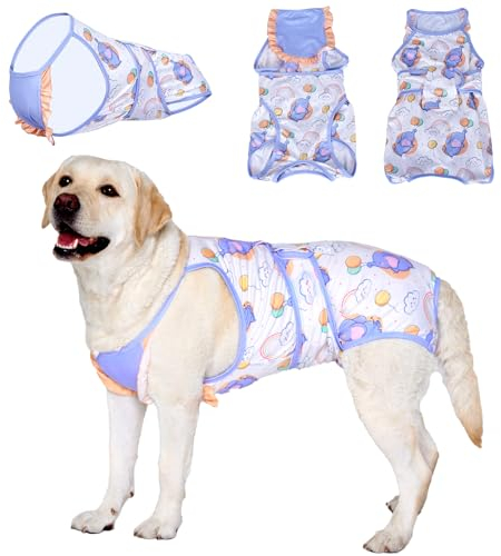LovinPet Genesungsanzug – Hunde-Body mit Wundschutz, chirurgisches Heilungsshirt für Bauchwunden nach Operationen, Anti-Leck-Hunde-Einteiler, Elefant, Gelb, Größe XL