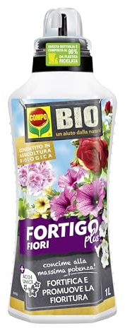 COMPO BIO Fortigo Plus, Concime Liquido Organico per Fiori, 1L | Aumenta la vitalità e la resistenza agli stress ambientali ed è consentito in agricoltura biologica