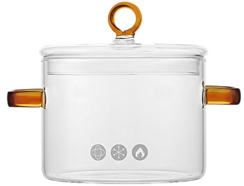 Glass Saucepan, Clear Pot with Lid 1.5L Dual Handle Glass Pot Microwavable Clear Simmer Pot Heat Resistant Universal Glass Pots for Cooking Soup Milk Porridge
