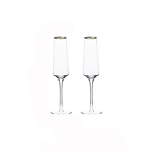 GLigeT Champagnerkelche 230 ml Champagnergläser mit Goldrand Home Premium Kelchset Kristallglas Champagnerflöten for Hochzeit, Jubiläum, Weihnachten 2-TLG Schaumweingläser