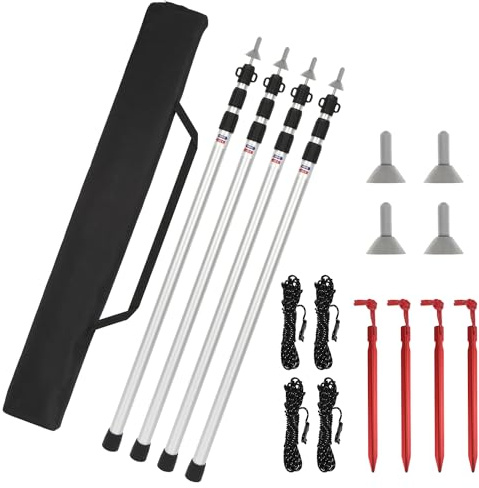 Tubiaz 4er Set Zeltstange, Zeltgestänge Aluminiumlegierung, 87.5-234.5cm Höhenverstellbar Zeltstangen, Zelten Zeltstange mit Twist-Lock-Mechanismus für Zelt, Tarp, Sonnensegel oder Plane