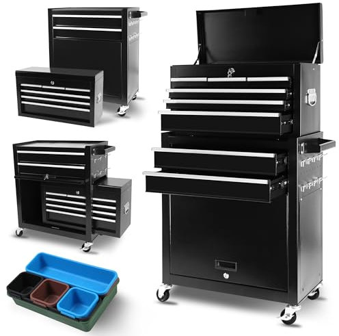 Fulvari Rolling Tool Chest, 8-Drawer Rolling Tool Chest with Wheels, Large Tool Cabinet with Drawers, Mobile Steel Tool Storage Organizer with Lock&Liner for Warehouse, Workshop