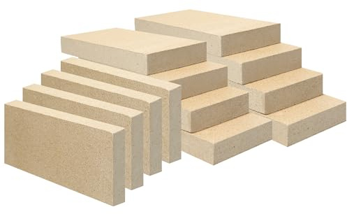 12 Stück Holzofen-Schamottesteine, Größe 22,9 x 11,4 x 3,8 cm, Feuerziegel für Holzofen, Kamine, Ziegelkamin