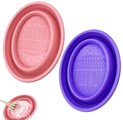 Pinselreiniger Make up,2 PCS Silikon-Make-up-Pinsel-Reinigungspad,Pinsel-Reinigungsbox Tragbares Silikon Make-up Pinsel Reinigungsmatte für Reinigen, Aufbewahren und Trocknen