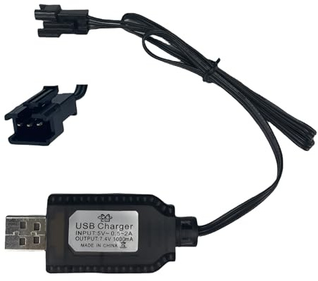 7.4V USB Charger Cable with SM-3PIN Plug Compatible RC Car/RC Plane/RC Tank/RC Boat and Other Remote Control Toys for Universal 7.4V Lipo Battery USB Charger with Battery Protection