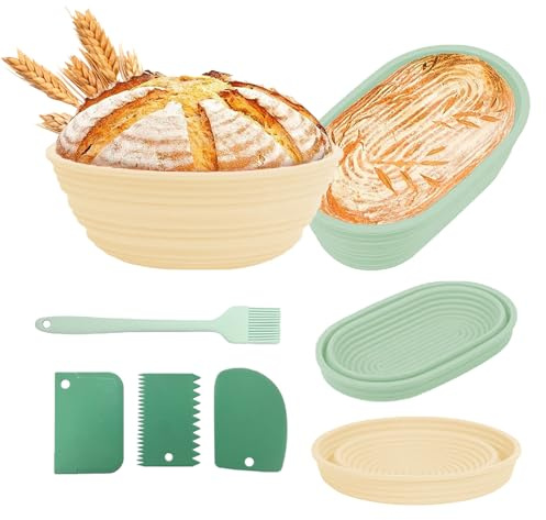 TOWEBOORY Gärkörbchen, Gärkorb Oval Gärkorb Rund Gärkorb zum Brotbacken Gärkorb für Brot Brotbackkorb mit Bäckermesser Gähr Körbchen Proofing Basket Rundes Gärkörbchen Gärkörbe für Brot Brotbackset