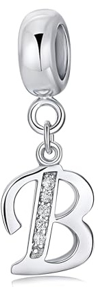 Symretie Damen 925 Sterling Silber Charms Anhänger Buchstaben B Beads Charms Kompatibel mit Europäischen Armbänder und Halskette