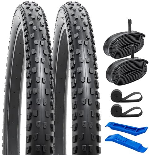 YunSCM 2er-Pack Faltbarer 29 Zoll Reifen 29x2.10 ETRTO 54-622 und 29 Zoll Schlauch AV32mm Schrader Ventil kompatibel 29x2.0 29x2.10 29x2.125 57-622 Fahrradreifen und Schlauch (W2115)