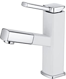 Wasserhahn Bad für Waschbecken Badarmaturen Mischbatterie Waschtischmischer mit Ausziehbar Brause Warm und Kaltwasserhahn Einlochmontage Ausziehbar Weiß Armatur für Waschbecken